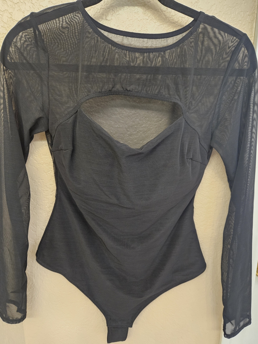 Sheer Long-Sleeve Cutout Bodysuit - Black